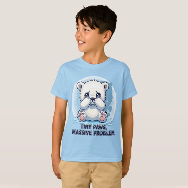 Cute Sad Polar Bear Cub Tiny Paws Massive Problem  T-Shirt (Front Full)