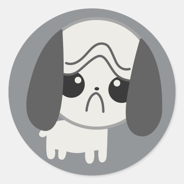 Cute Sad Pug Puppy Classic Round Sticker (Front)