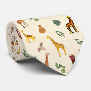 Cute Safari Africa Themed Giraffe Beige Tribal  Tie