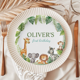 Cute Safari Animal 1st Birthday Paper Plates