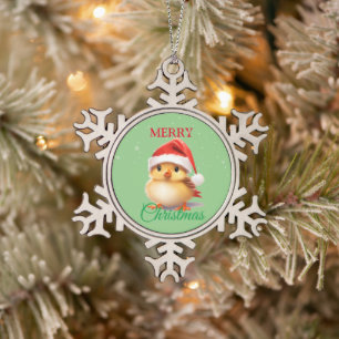 Cute Safari animal bird Santa Christmas Costume Snowflake Pewter Christmas Ornament