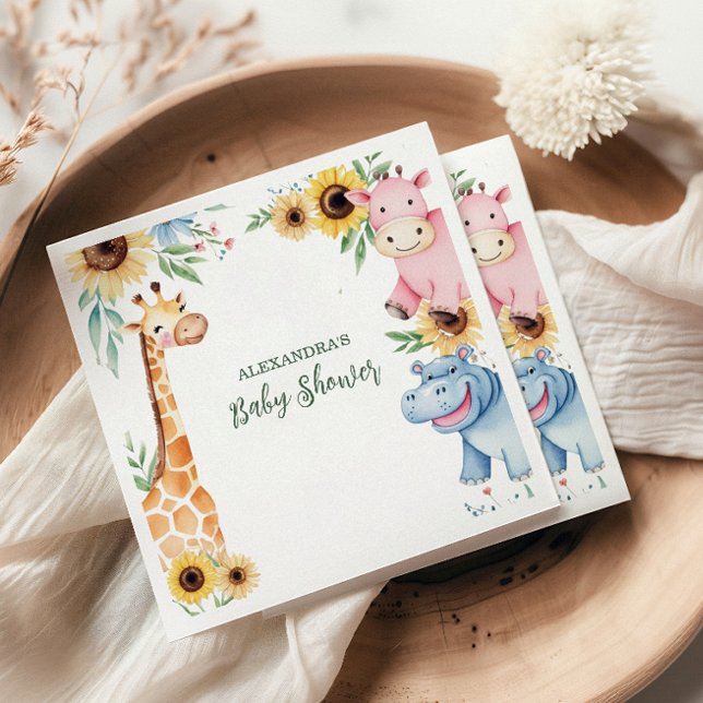 Cute Safari Animal Greenery Baby Showe Baby Shower Napkin (Creator Uploaded)