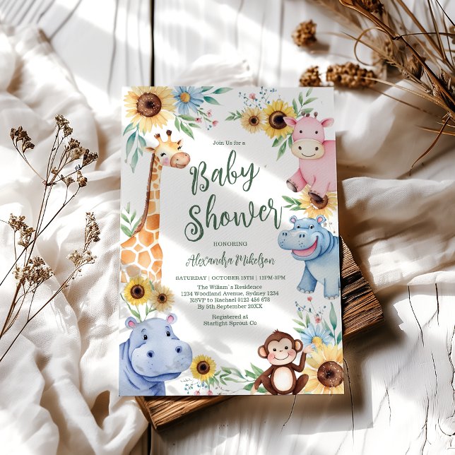 Cute Safari Animal Greenery Baby Shower Invitation (Creator Uploaded)