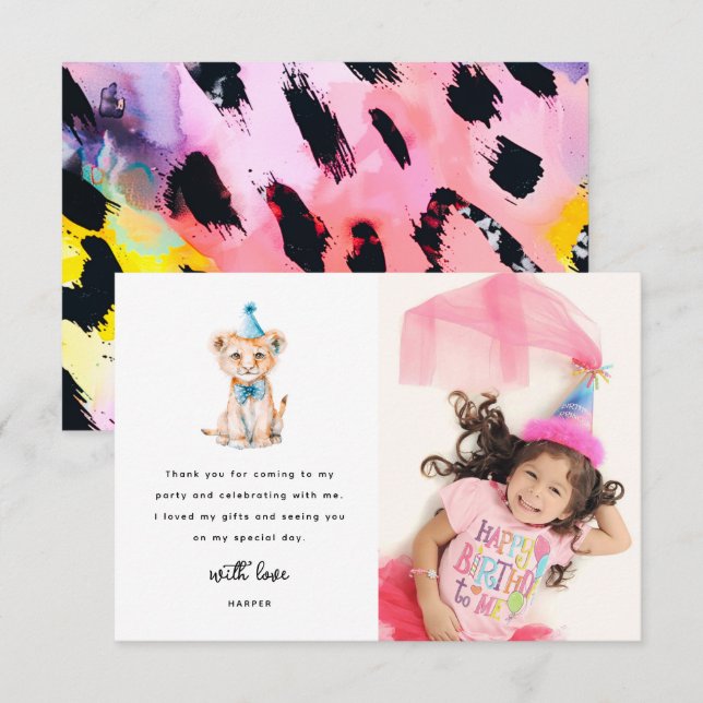 Cute Safari Animal Photo Birthday Thank You Card (Front/Back)