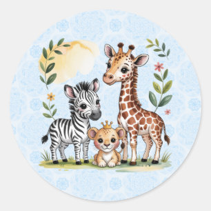 Cute Safari Animal Trio Boy Baby Shower Classic Round Sticker