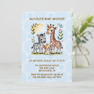Cute Safari Animal Trio Boy Baby Shower Invitation