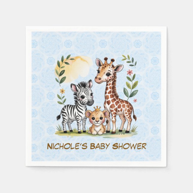 Cute Safari Animal Trio Boy Baby Shower Napkin (Front)