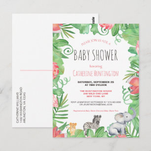 Cute Safari Animal Tropical Floral Baby Shower  Postcard