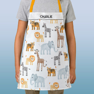 Cute Safari Animal Watercolor Personalised Name Apron