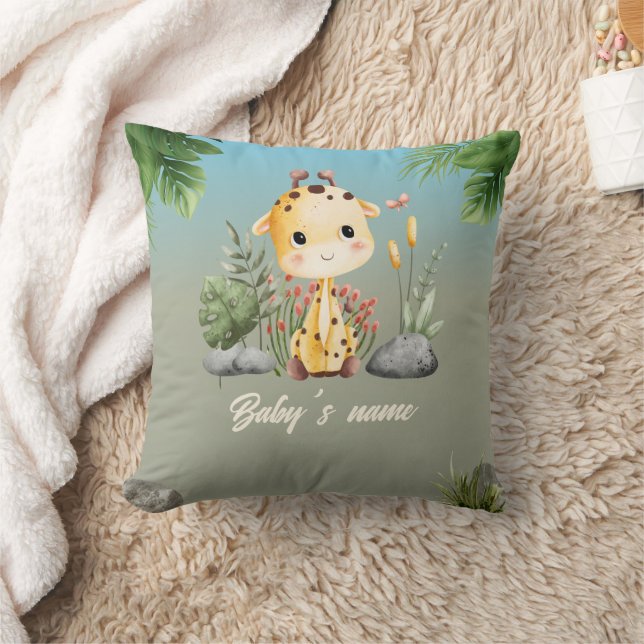 Cute Safari Animals 2 side Giraffe Lion Nursery Cushion (Blanket)