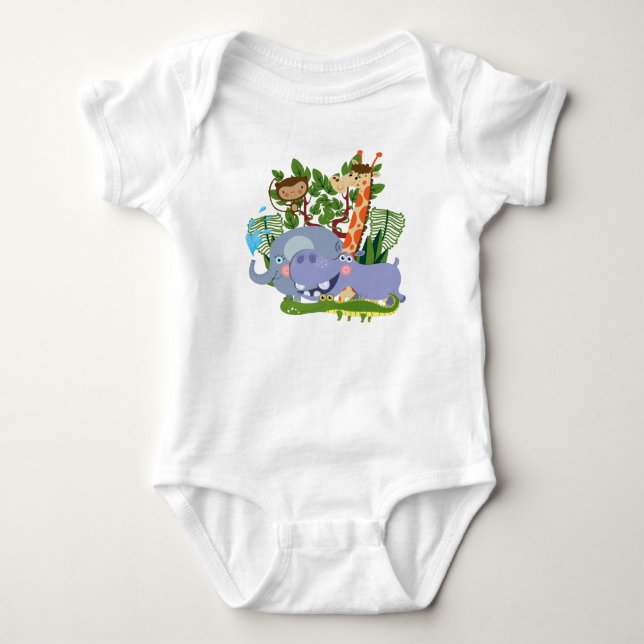 Cute Safari Animals Baby Bodysuit (Front)
