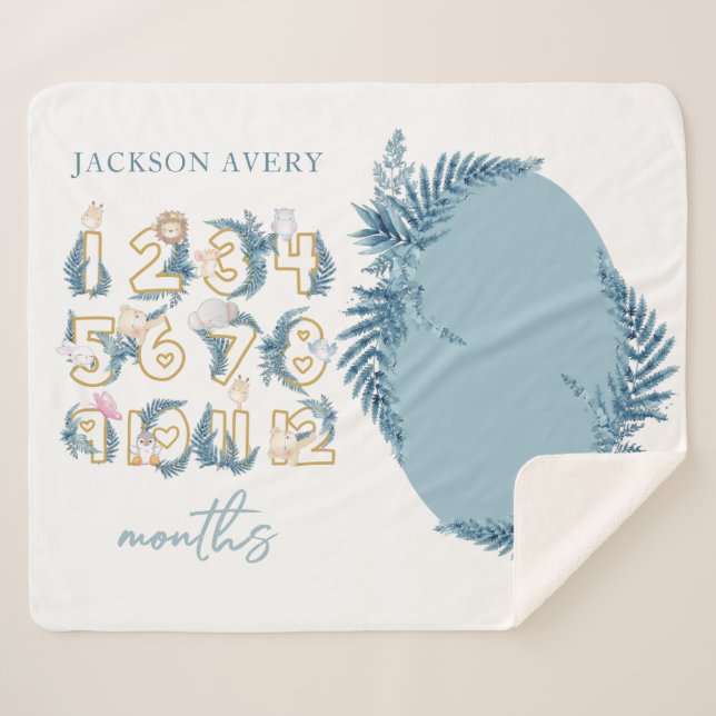 Cute Safari Animals Baby Milestone Sherpa Blanket (Front (Horizontal))