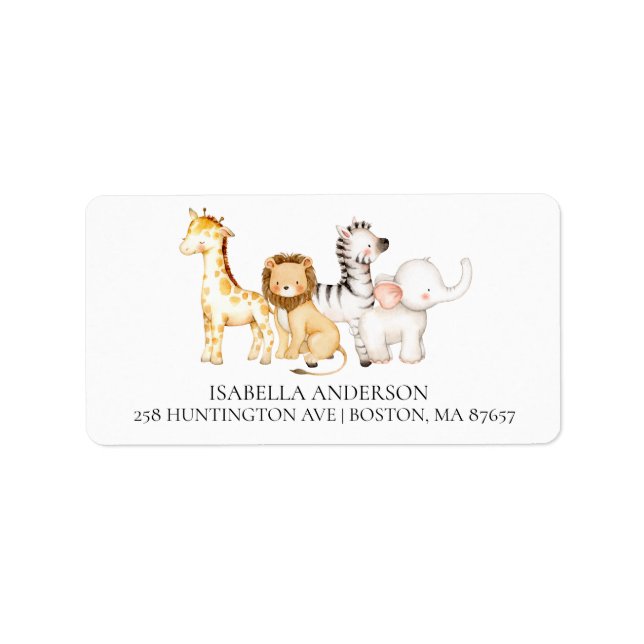 Cute Safari Animals Baby Shower Address Label (Front)