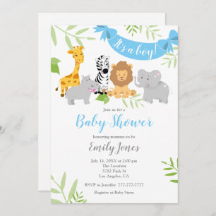 Cute Safari Animals Baby Shower Boy Invitation