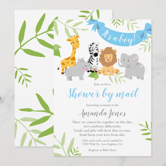 Cute Safari Animals Baby Shower Boy Invitation (Front/Back)