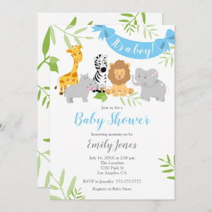 Cute Safari Animals Baby Shower Boy Invitation