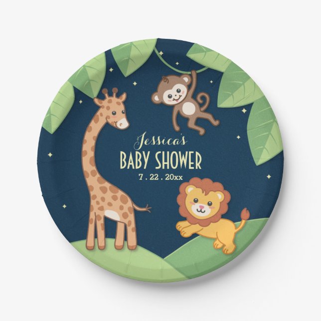 Cute Safari Animals Baby Shower Custom Plates (Front)