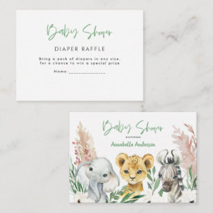 cute safari animals baby shower diaper raffle card