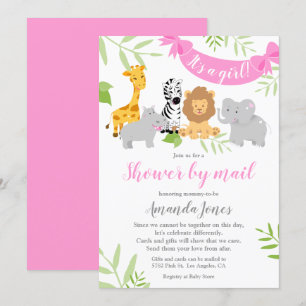 Cute Safari Animals Baby Shower Girl Invitation