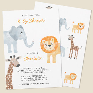 Cute Safari Animals Baby Shower Invitation
