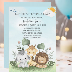 Cute Safari Animals Baby Shower  Invitation