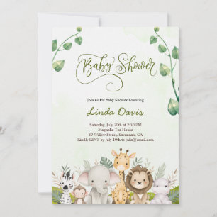 Cute Safari Animals Baby Shower Invitation 