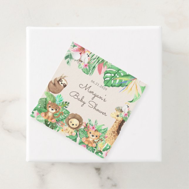 Cute Safari Animals Baby Shower Monogram Favour Tags (In Situ)