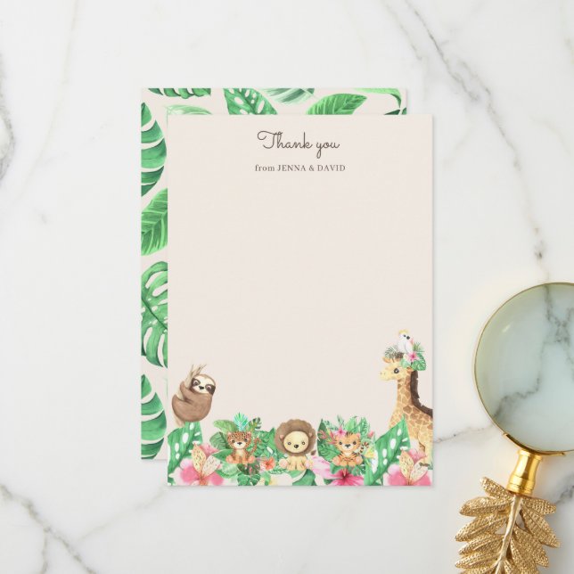 Cute Safari Animals Baby Shower Thank You Card (Front/Back In Situ)