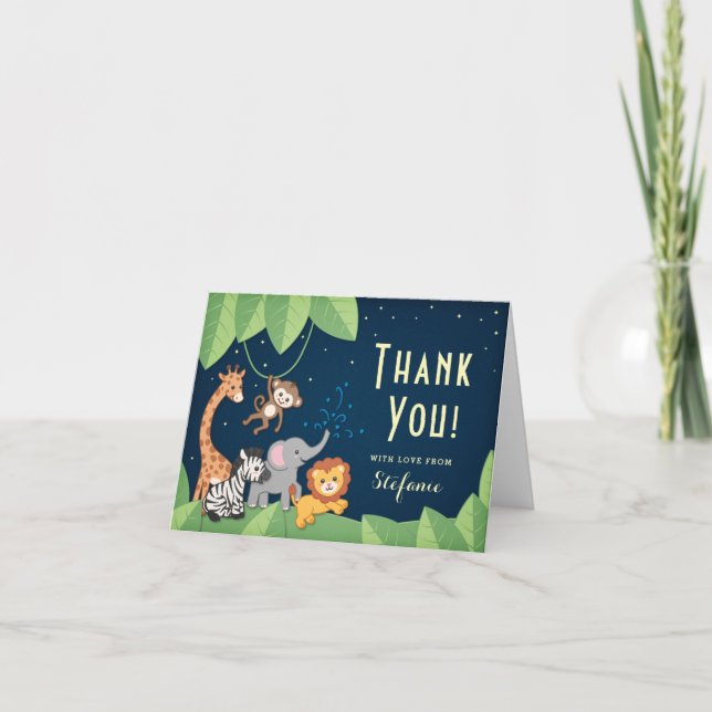 Cute Safari Animals Baby Shower Thank You Card (Front)