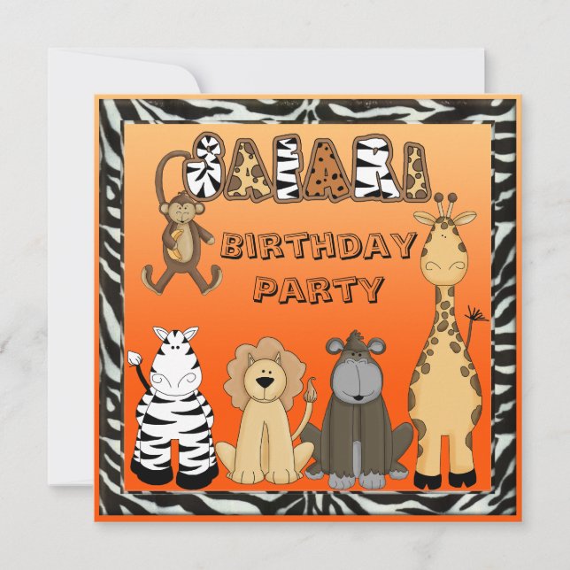 Cute Safari Animals Birthday Party Invitation (Front)