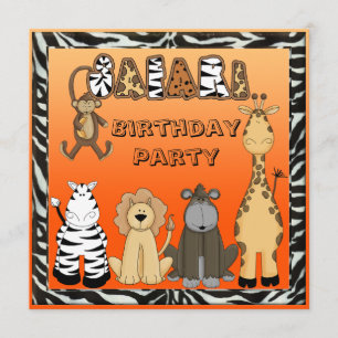 Cute Safari Animals Birthday Party Invitation