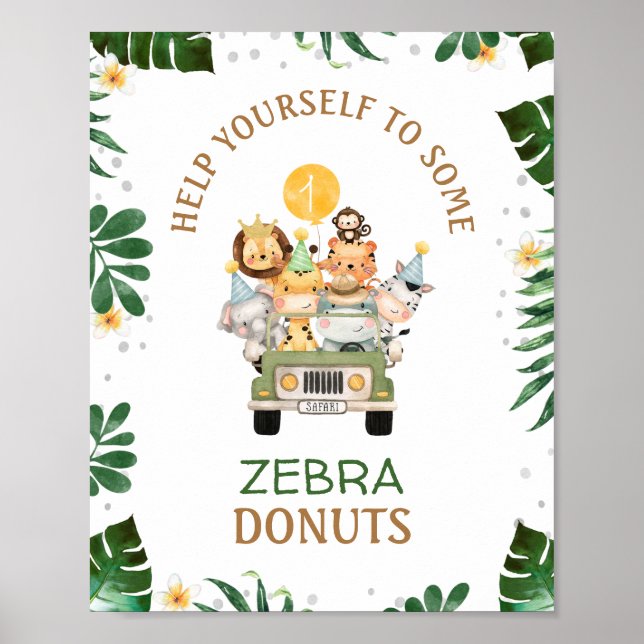 Cute Safari Animals Birthday Party Sign (Front)