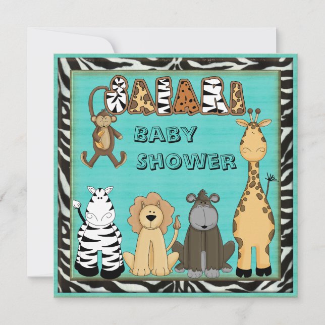 Cute Safari Animals Blue Baby Boy Shower Invitation (Front)