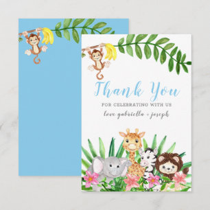 Cute Safari Animals   Blue Baby Boy Shower Thank You Card