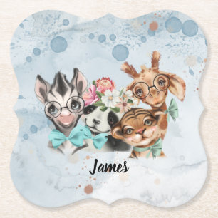 Cute Safari Animals blue jungle for kids  Paper Coaster