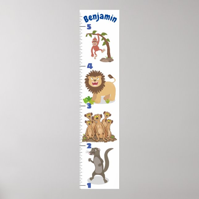 Cute safari animals cartoon growth chart (Front)