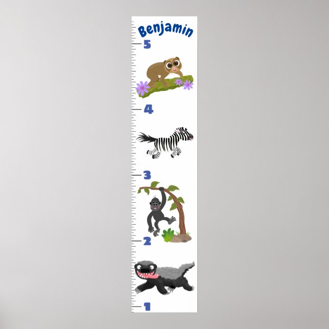 Cute safari animals cartoon growth chart (Front)