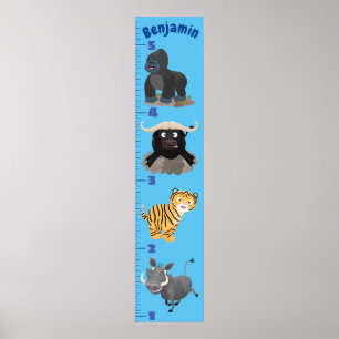 Cute safari animals cartoon growth chart