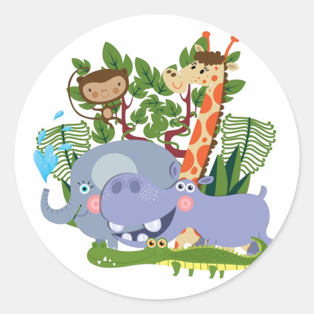 Cute Safari Animals Classic Round Sticker (Front)
