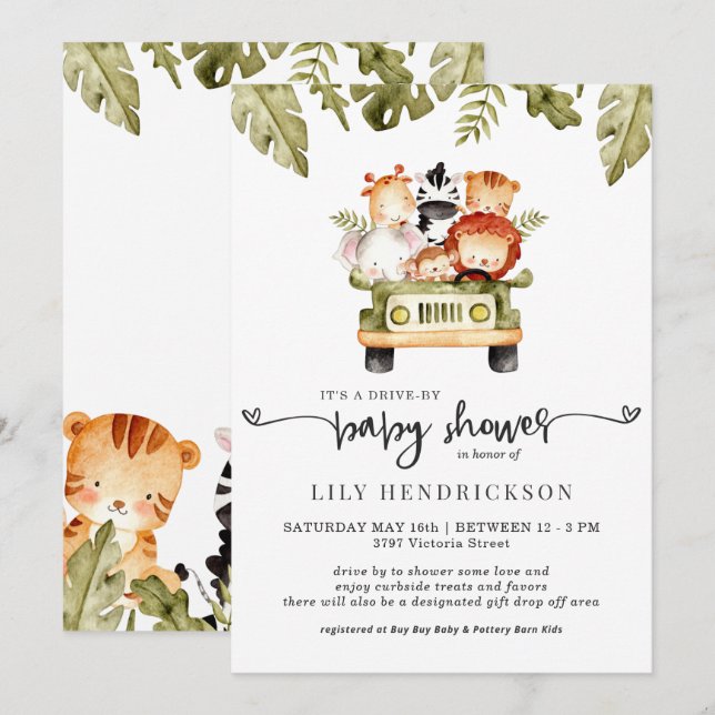 Cute Safari Animals | Drive-By Baby Shower (Front/Back)