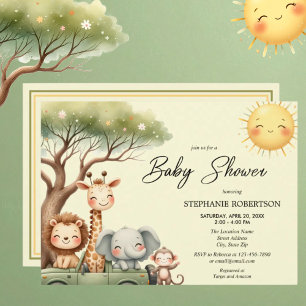 Cute safari animals gender neutral baby shower invitation