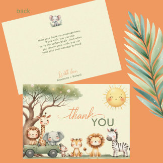 Cute safari animals gender neutral baby shower thank you card