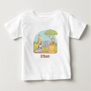 Cute Safari Animals, Giraffe, Lion, Zebra Name Baby T-Shirt
