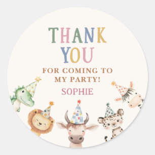 Cute Safari Animals Girl 1st Birthday  Classic Rou Round Sticker