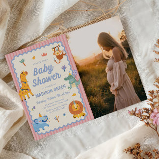 Cute Safari Animals Girl Baby Shower Photo Invitation