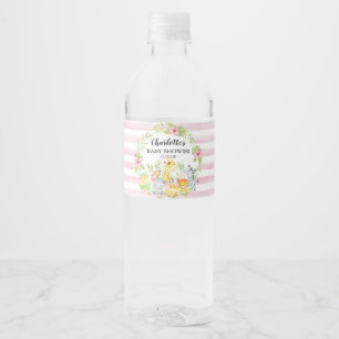 Cute Safari Animals Girl Baby Shower Water Bottle Label