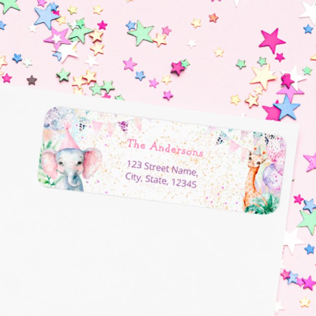 Cute Safari Animals Girl Birthday Return Address  (Creator Uploaded)