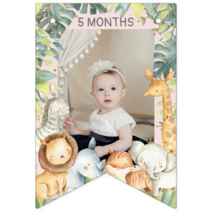 Cute safari animals girl first birthday photo bunting 