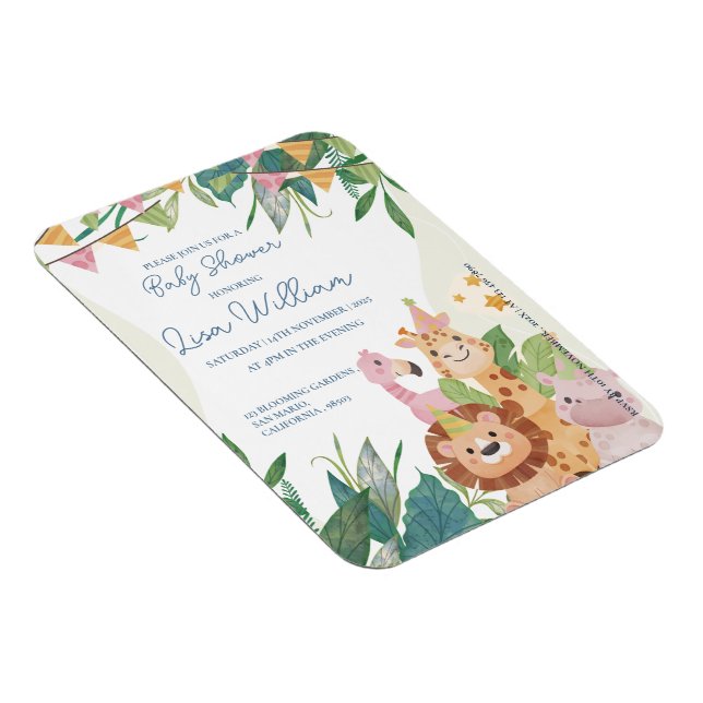 Cute Safari Animals Green Leafy Theme Baby Shower  Magnet (Right Side)