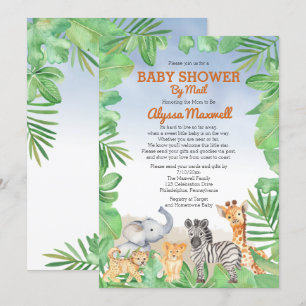 Cute Safari Animals   Greenery Baby Shower by Mail Invitation